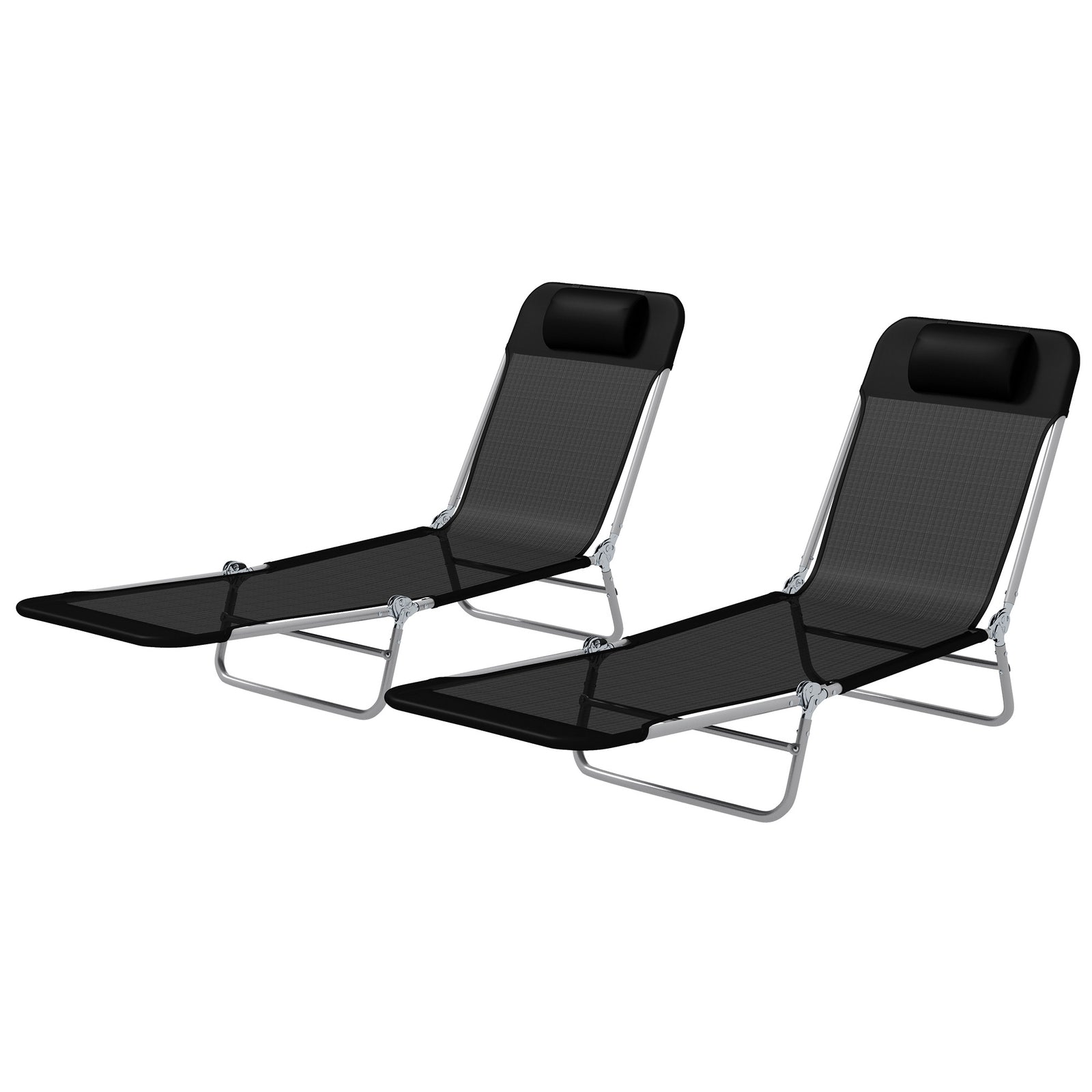 Set Of 2 Outdoor Foldable Loungers W/ Adjustable Back | Black