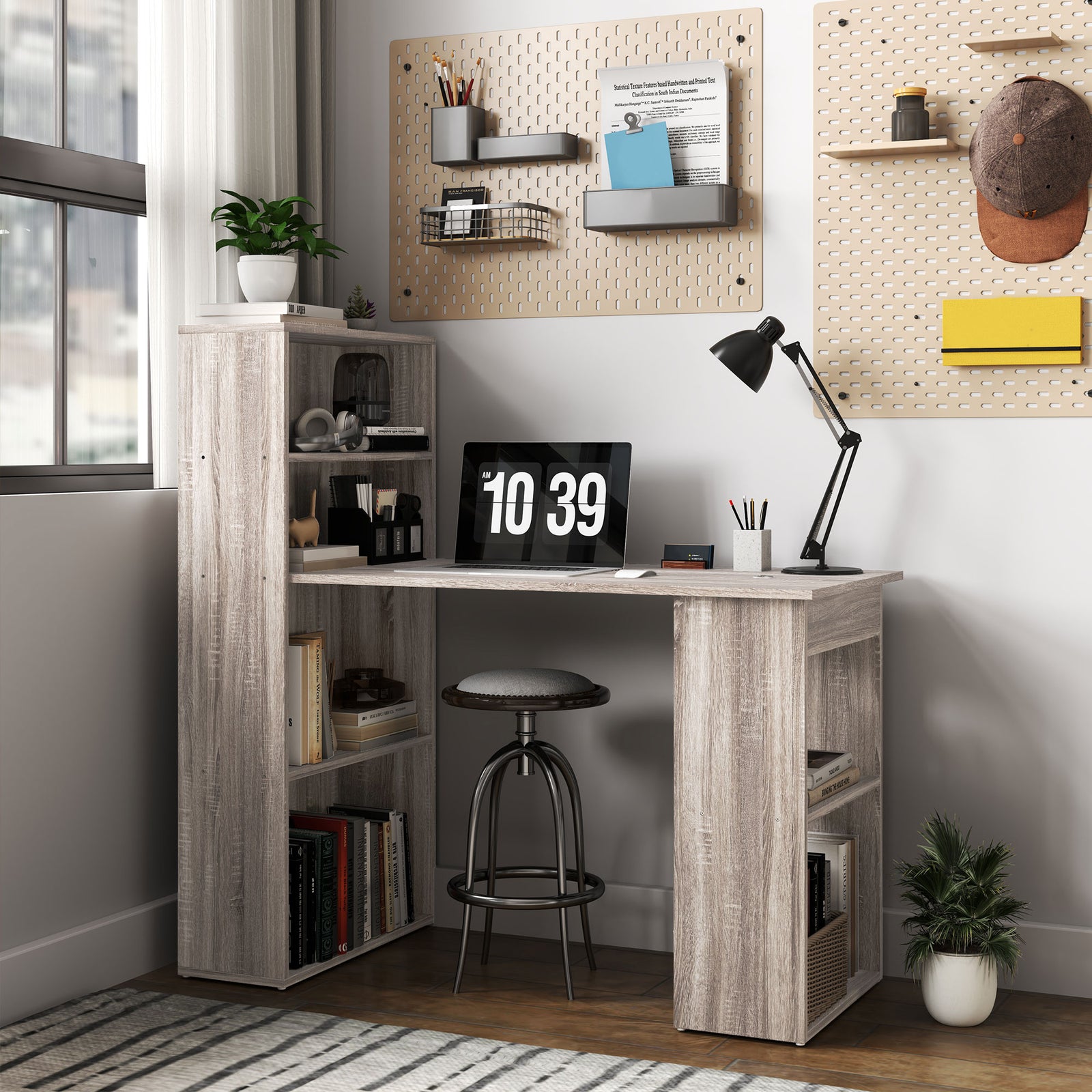 120cm Computer Desk Bookshelf Writing Table 6 Shelves | Grey