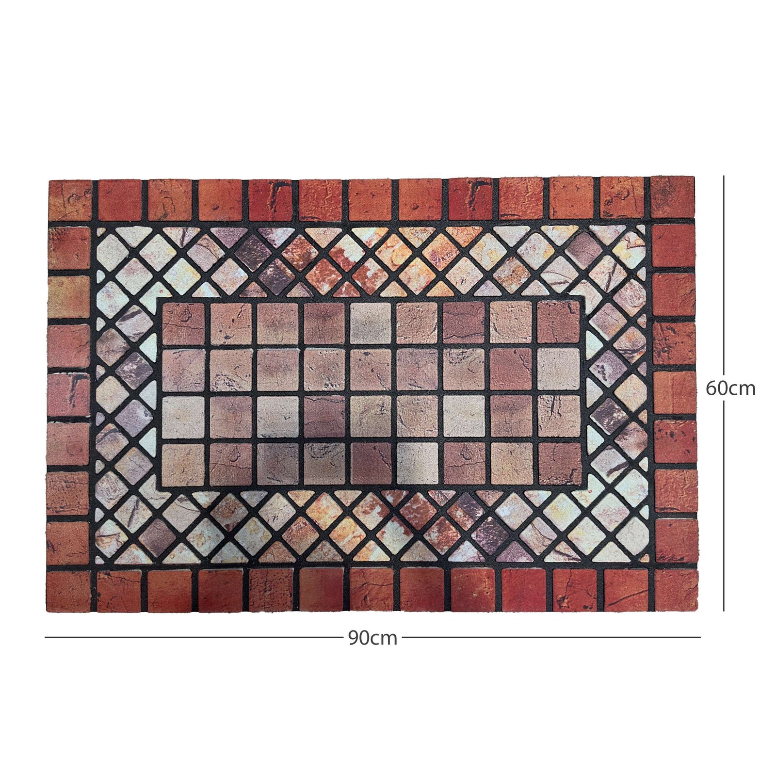 Elegant Tile Effect Doormat - Red Edge | Large | Red
