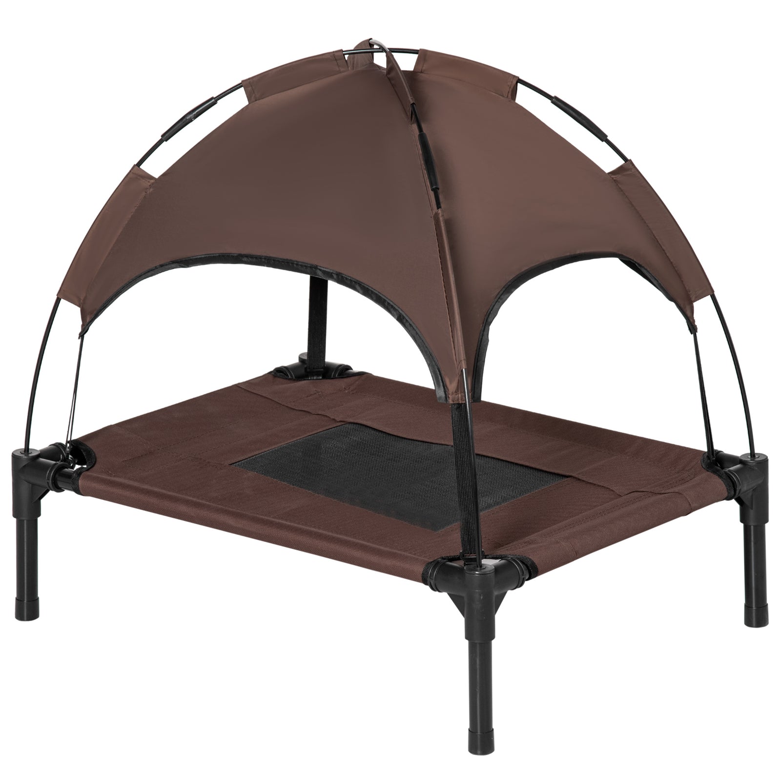 Pawhut 61cm Elevated Dog Bed Cooling Raised Pet Cot Uv Protection Canopy | Brown