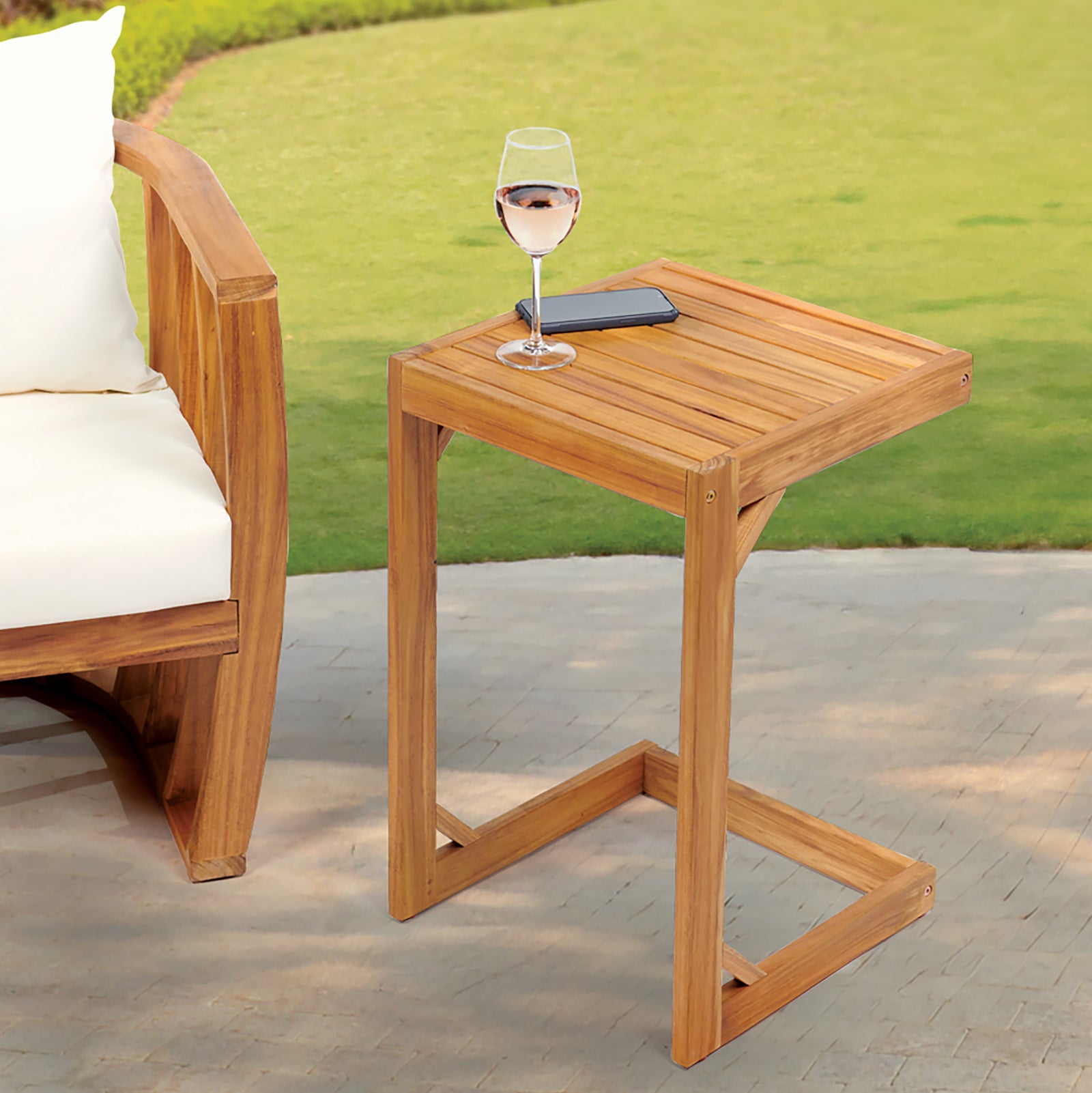 C-shaped Wooden Outdoor Side Table