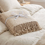Pure Handmade 100% Wool Textured Stripe Bed & Sofa Throw Blanket, Beige