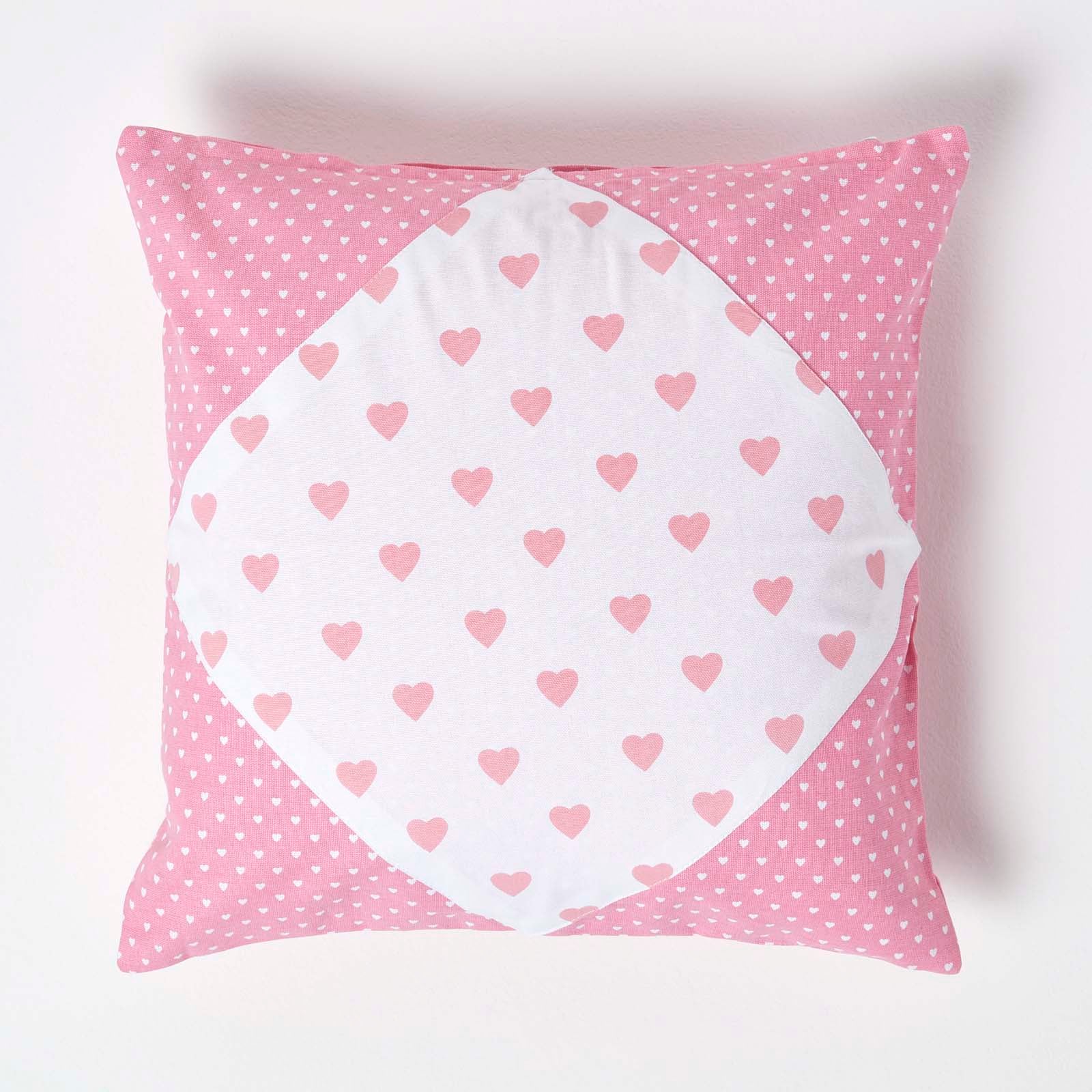 Cotton Cushion Cover With Hearts And Polka Dots Pattern | 45cm x 45cm | Pink