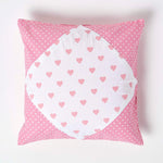 Cotton Cushion Cover With Hearts And Polka Dots Pattern | 45cm x 45cm | Pink