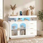 High Gloss Sideboard With Led Lights, Power Outlets, Drawers | White