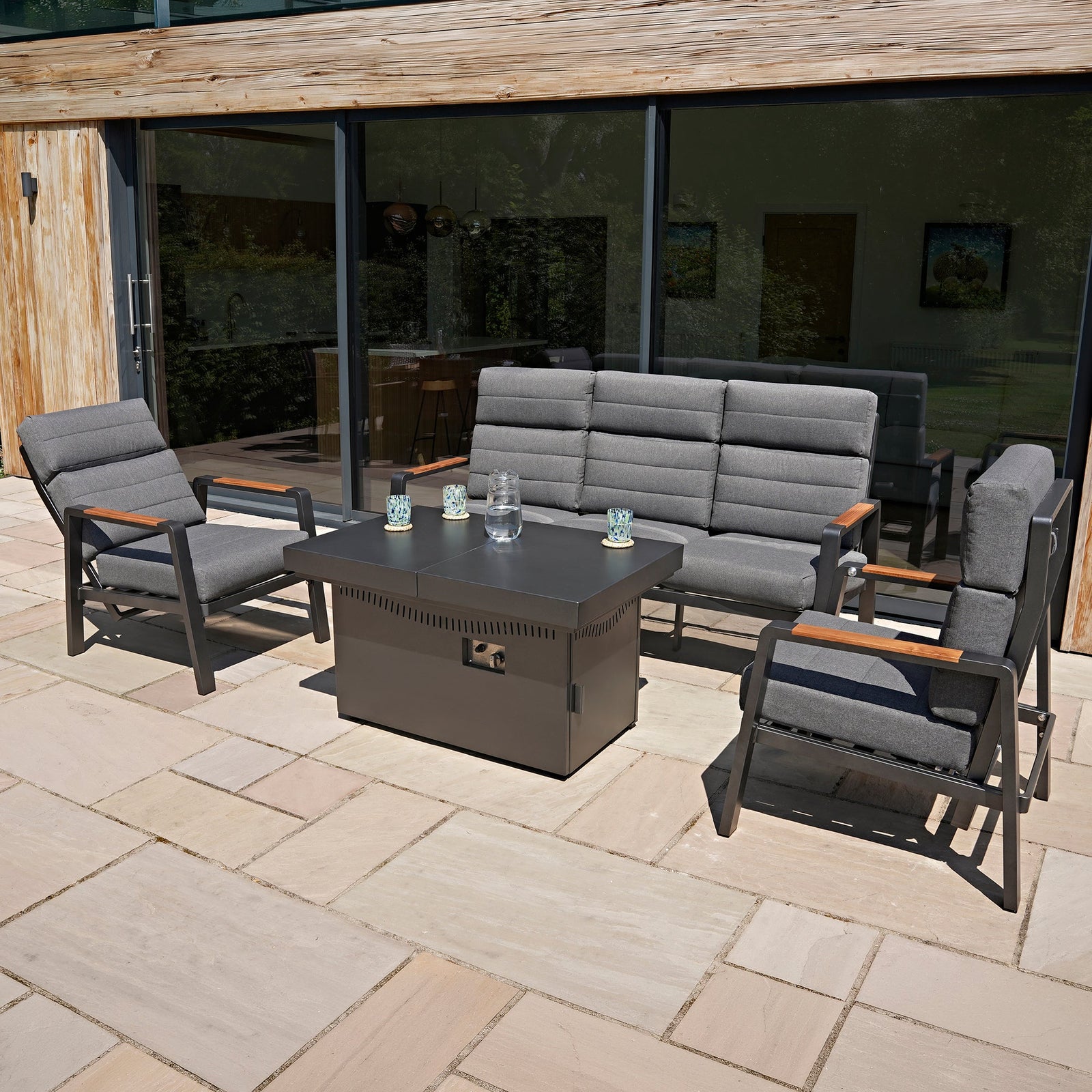 MonsterShop 5 Seater Reclining Furniture Set With Firepit