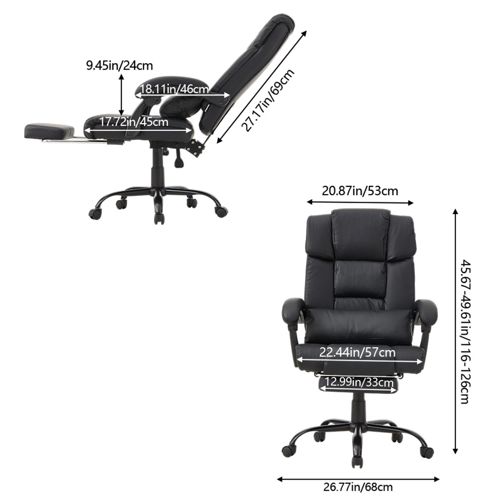 Ergonomic Black Pu Office Chair – High Back, Recline 135°, Built-in Footrest, Adjustable Height, 360° Swivel