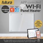 Electric Wifi Glass Radiator Panel Heater White Wall Mounted Or Floor Standing Bathroom Safe Timer And Thermostat | 1000w | White
