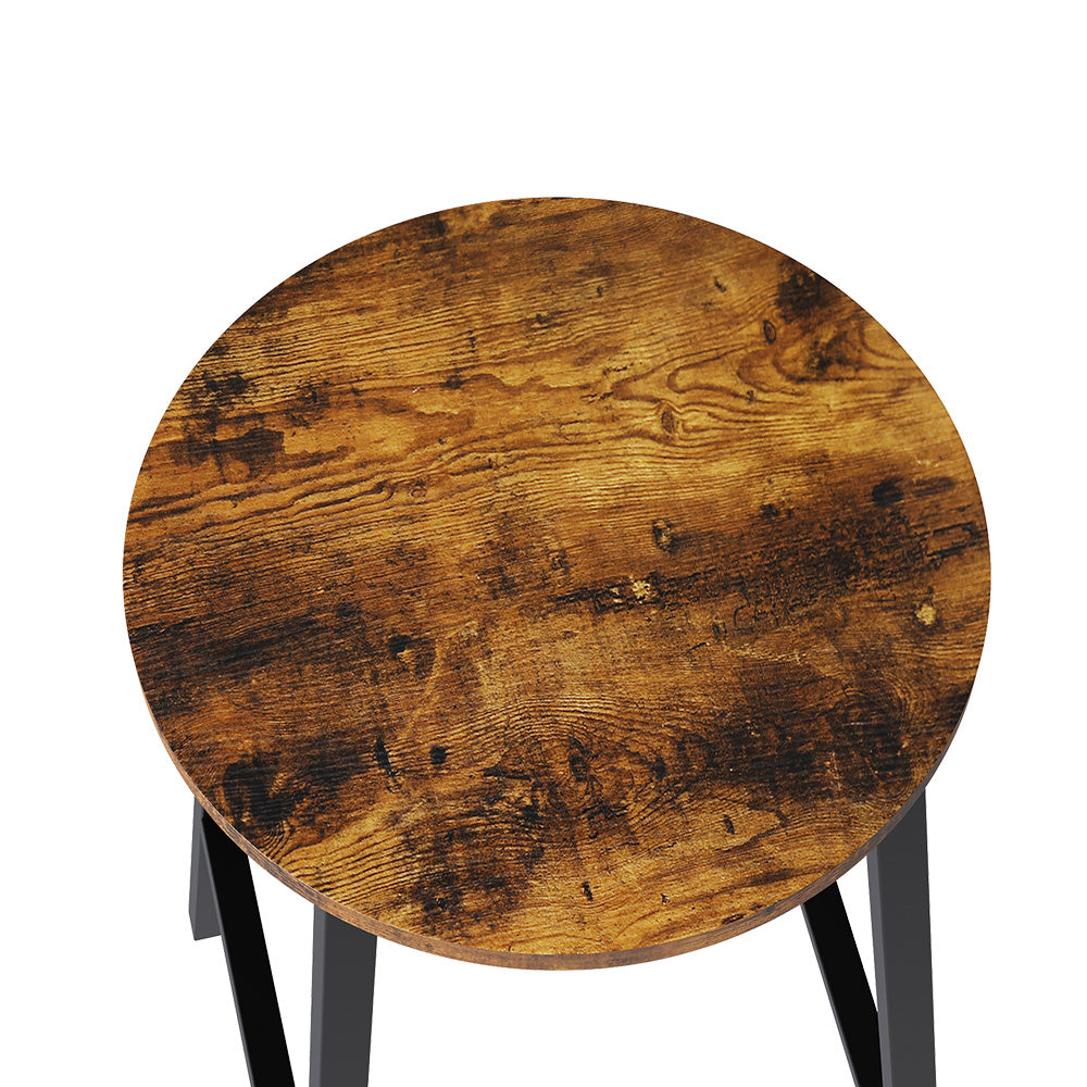 Set Of 2 Industrial Wooden Round Bar Stools With Metal Legs – Vintage Style