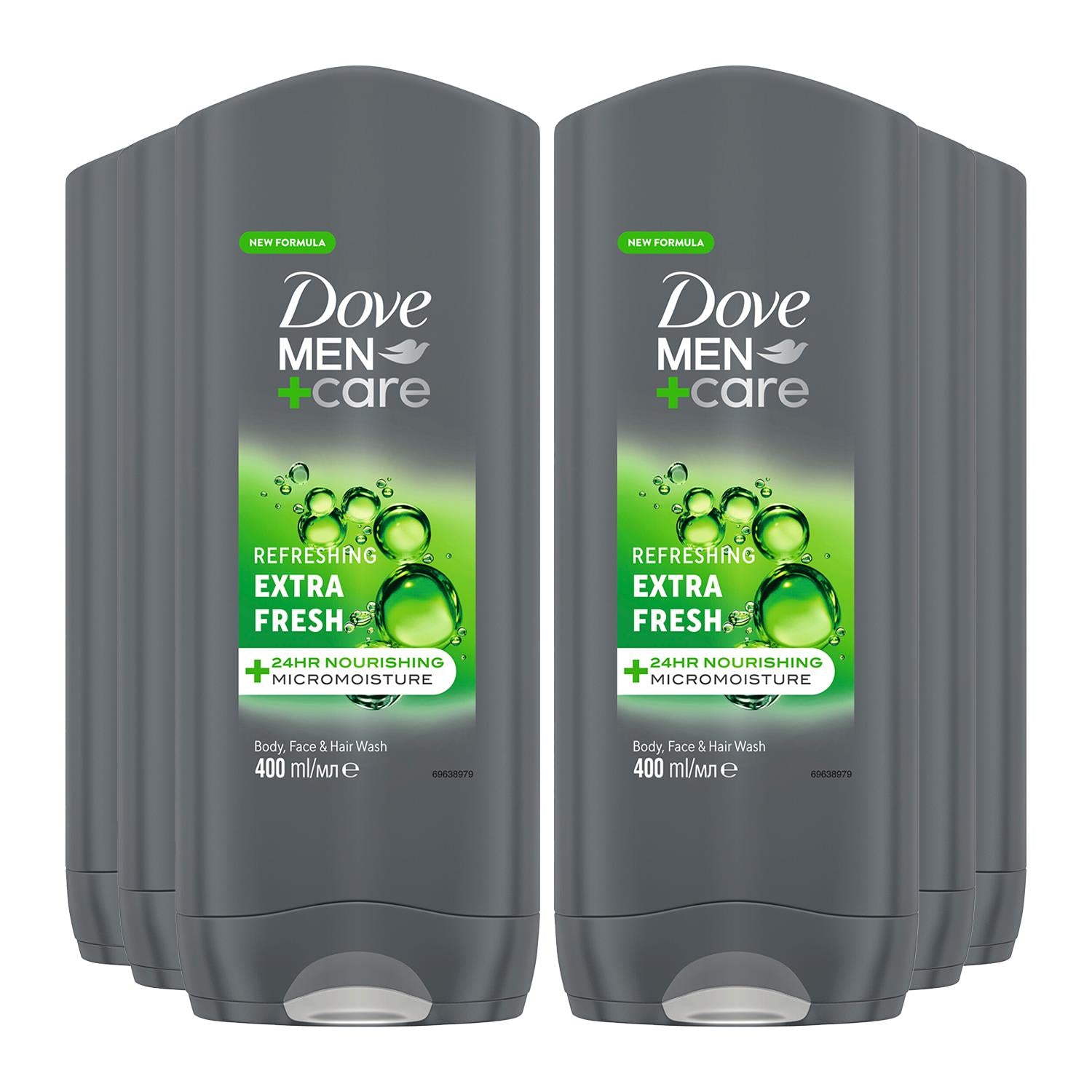 Men+care Body & Face Wash, Extra Fresh, Refreshing, Micromoisture, 6x400ml