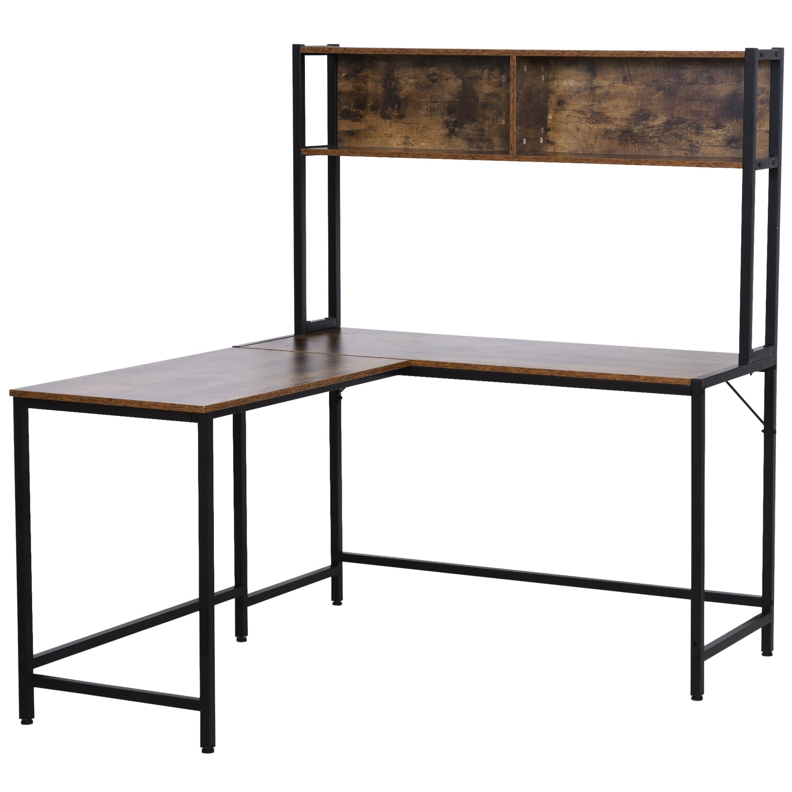 Industrial L-shaped Work Desk & Storage Shelf Steel Frame
