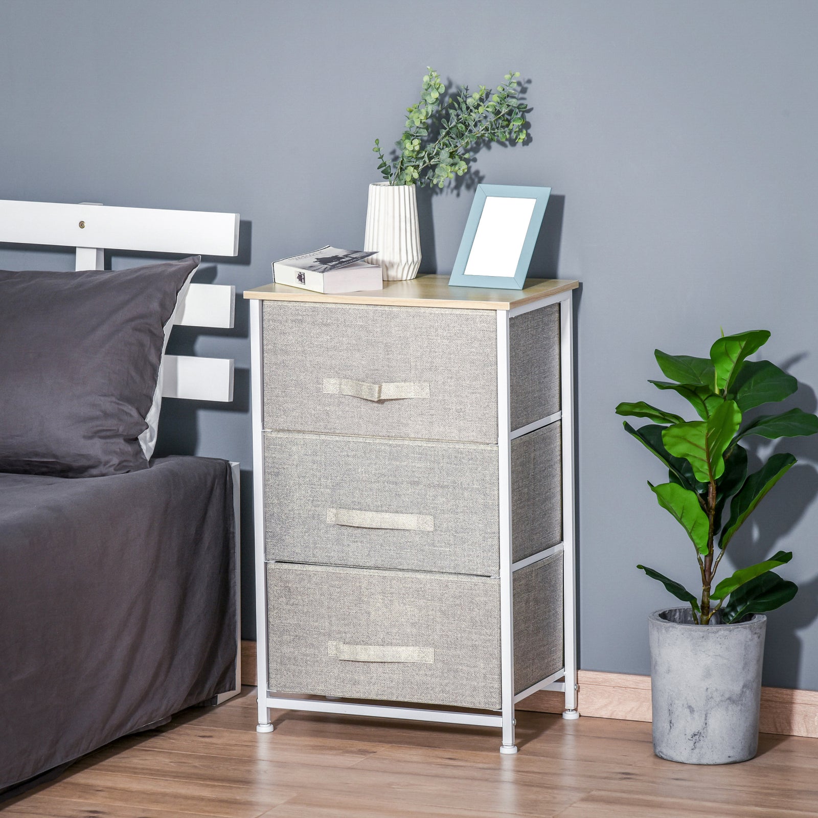 3-tier Storage Dresser Tower Adjustable Feet Steel Frame