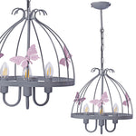 Kago Pink/grey Pendant Lamp Beautiful Hand Made Ceiling Light With A Butterfly Theme In Modern Grey And Baby Pink