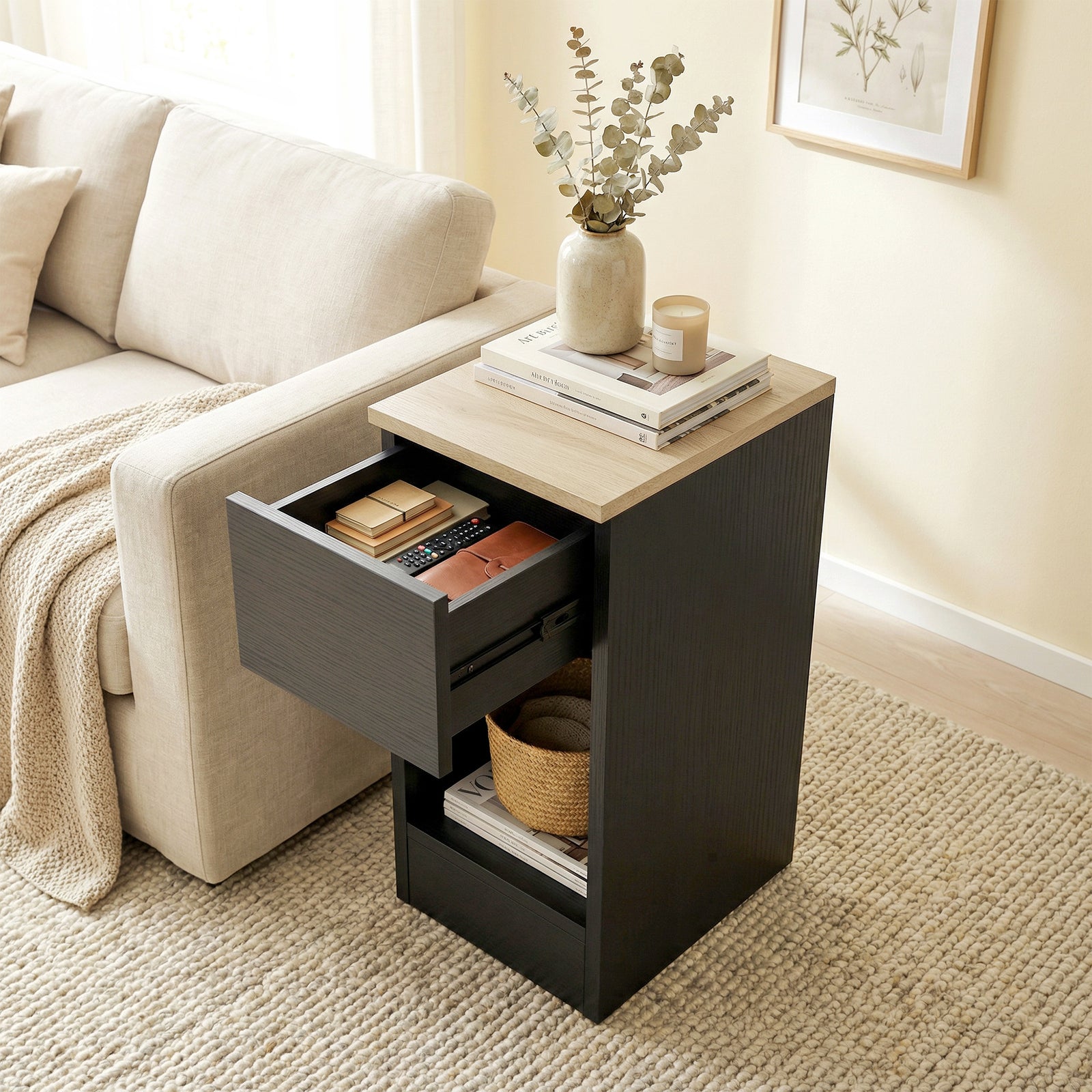 Bedside Tables Set Of 2, Nightstands For Bedroom, Living Room | Black
