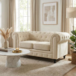 Chesterfield Scroll Arm Velvet Sofa 2 Seater | Beige