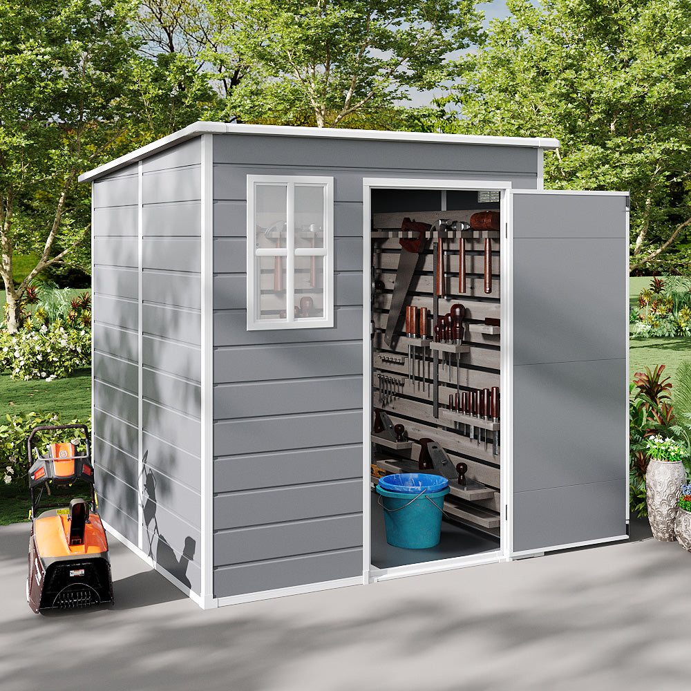6 X 6ft Durable Pp Outdoor Storage Shed With Lockable Door, Floor, Window & Vent – Weatherproof Plastic Garden Shed