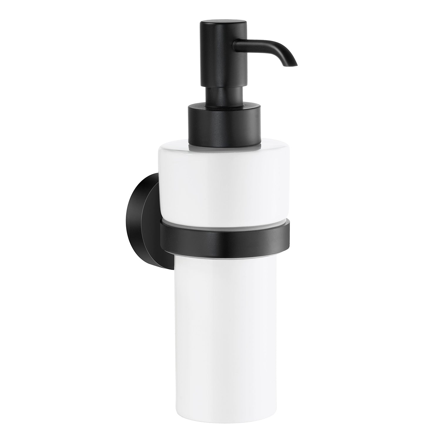 Porcelain 200ml Soap Dispenser With Round Wall Mount Holder | Black