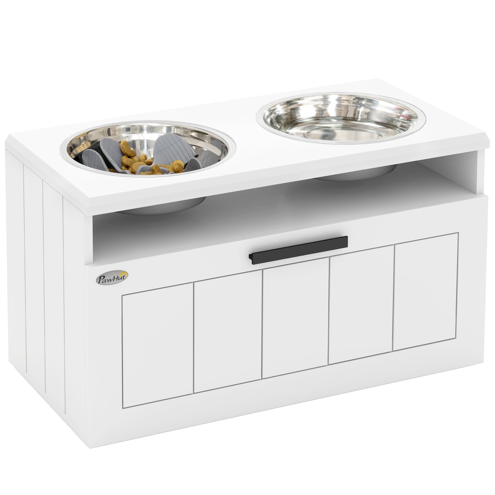 Raised Dog Bowl, Elevated Dog Bowls With Slow Feeder Dog Bowl | White