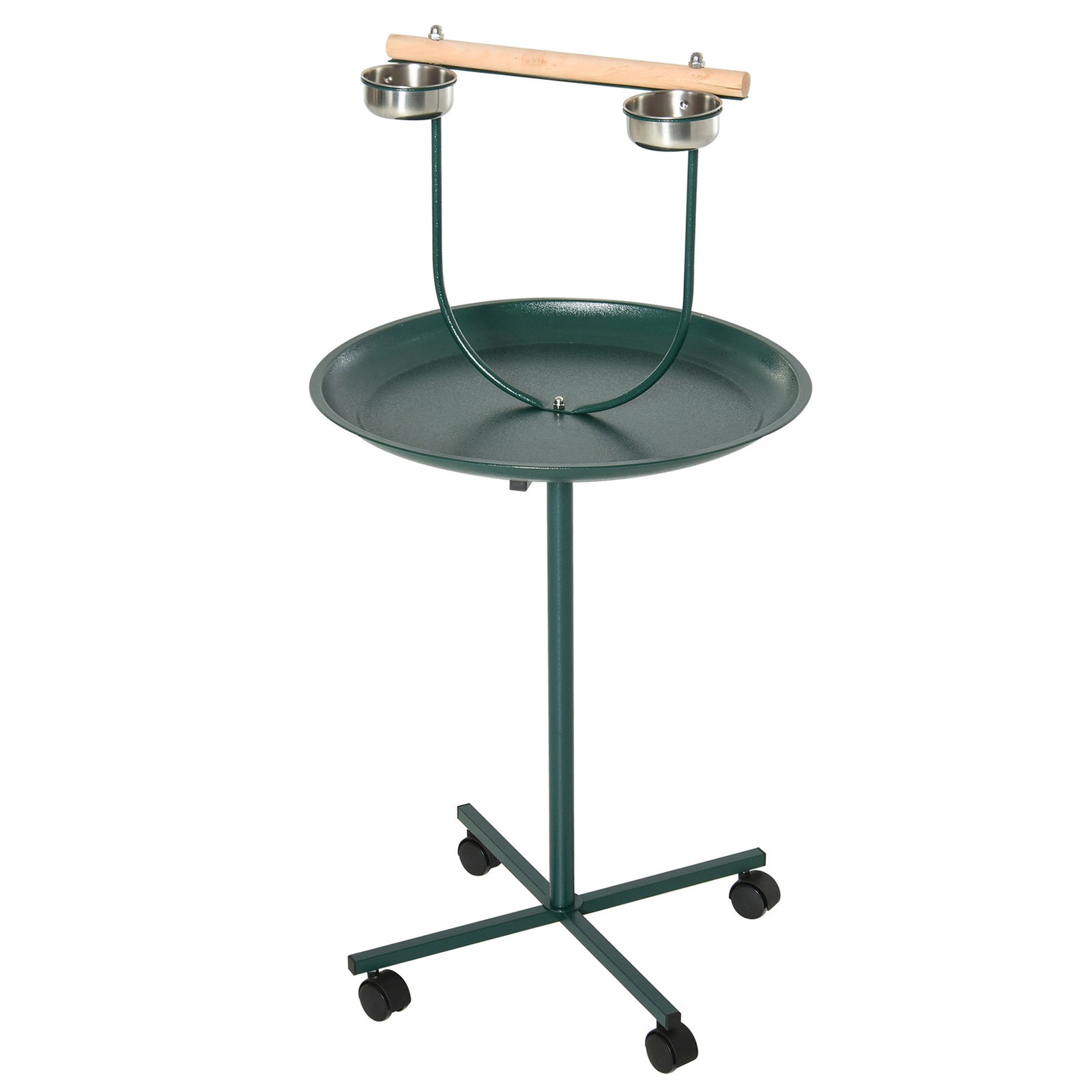 Bird Perch Stand, T-stand Bird Training With Perch, Wheels, Bowls, Green