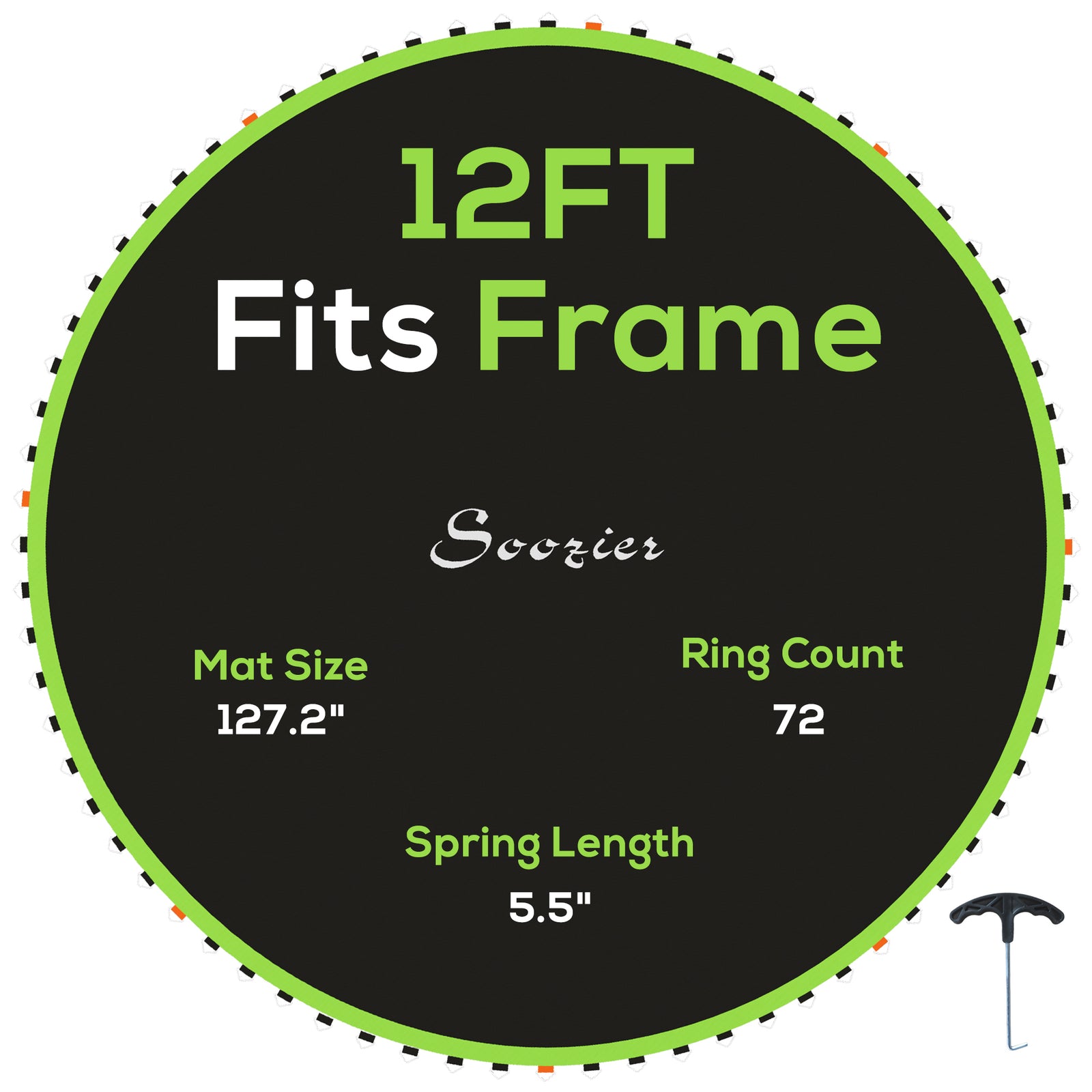 Trampoline Mat W/ 72 V-hooks, For 12ft Trampoline | Green
