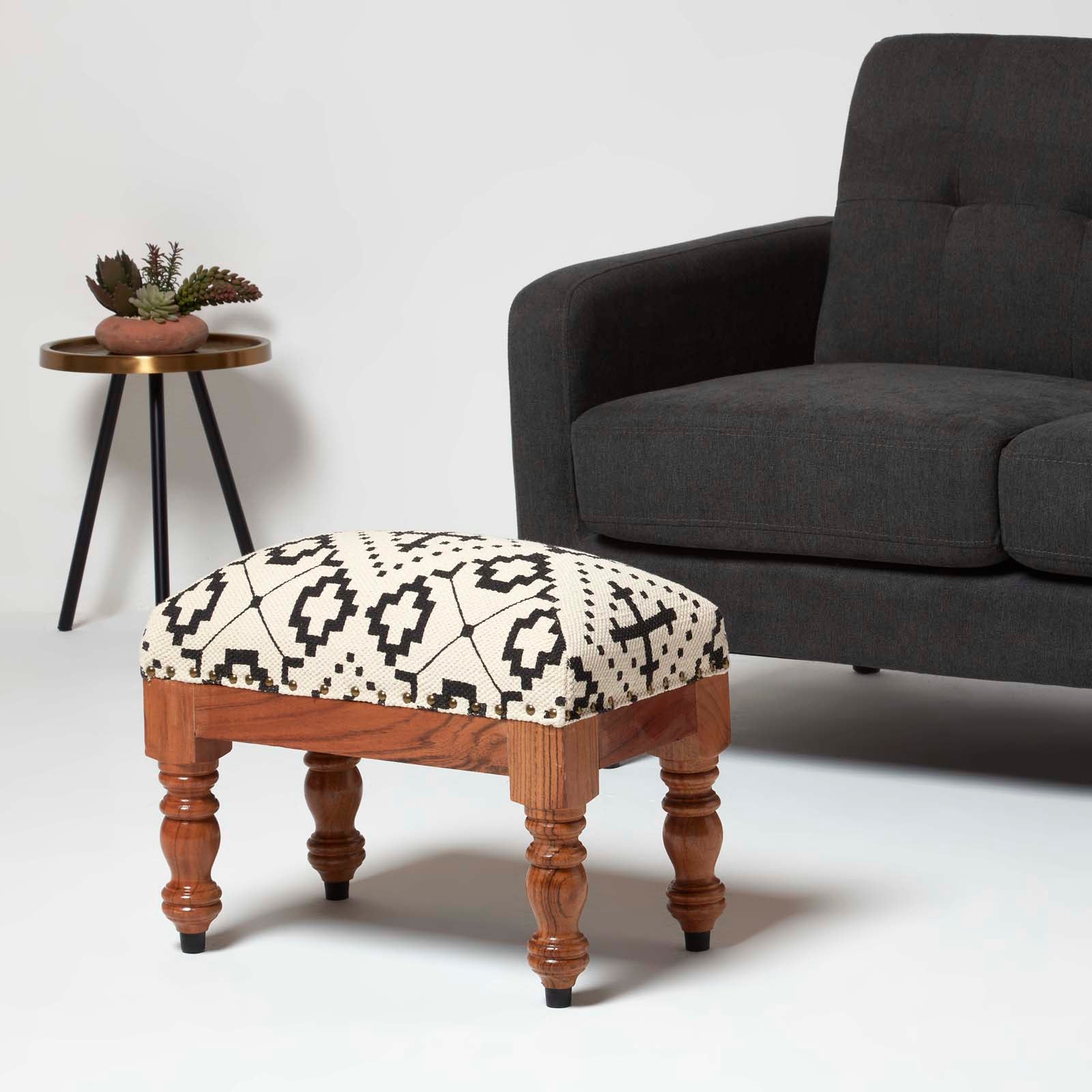 Reva Black Geometric Footstool | 50cm x 30cm
