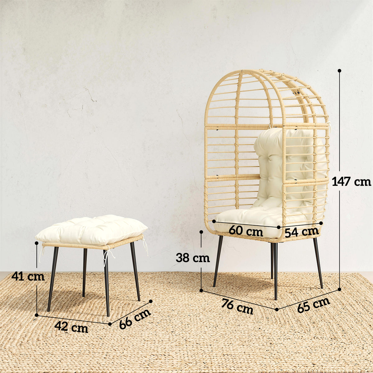 Standing Egg Chair Lounge Chair With Footstool, Cushion | Beige