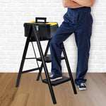 Step Ladder Compact Black, Heavy-duty Steel Folding Step Stool 150kg Capacity | 3 Step | Black
