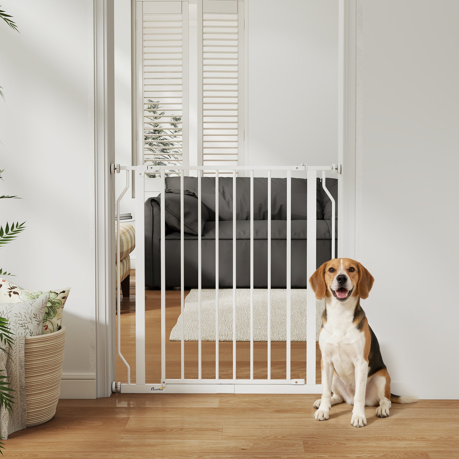 Dog Gate Wide Stair Gate W/ Door Pressure Fit, 75-85w Cm | White