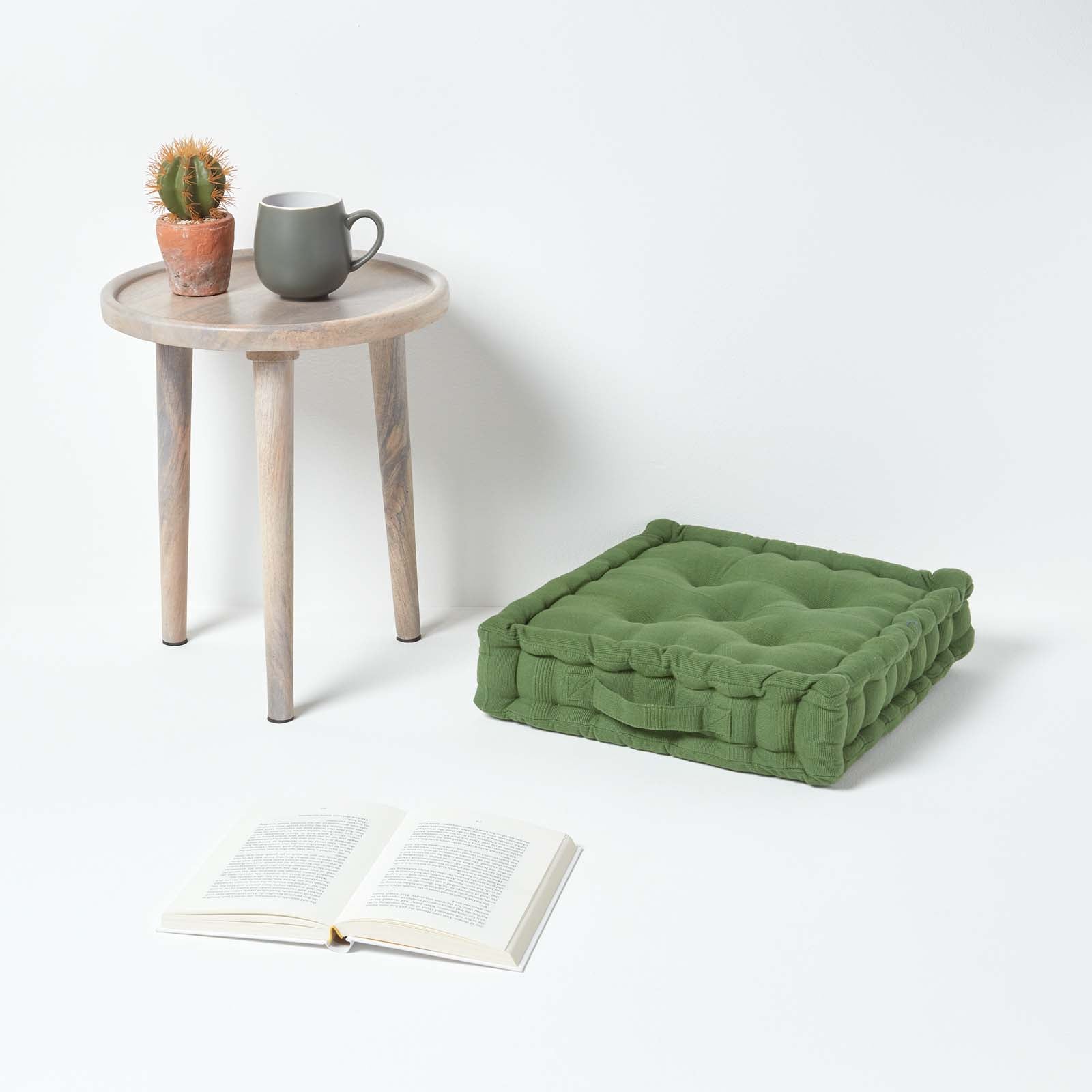 Rajput Ribbed Cotton Floor Cushion | 40cm x 40cm | Dark Olive