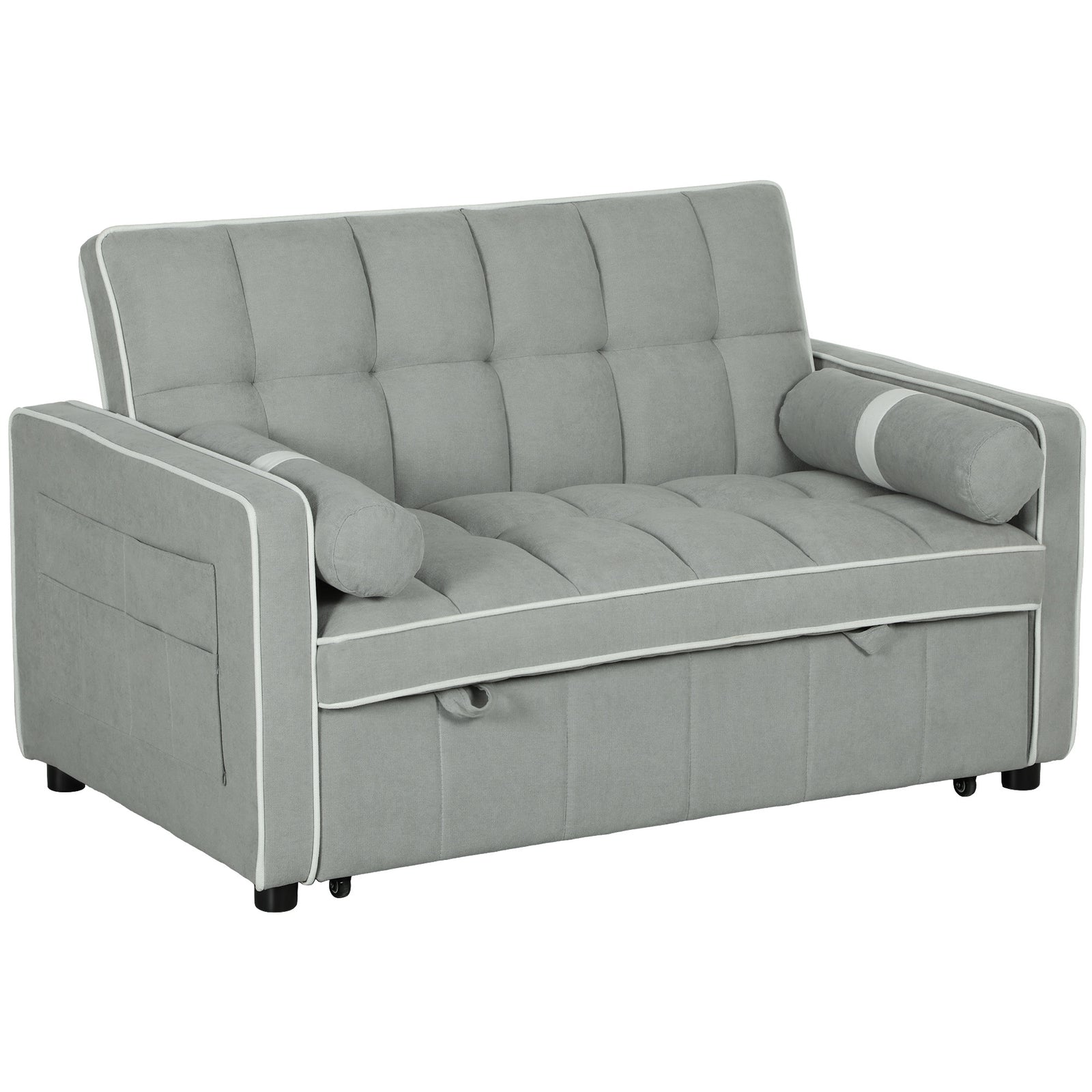 2 Seater Pull Out Sofa Bed With Adjustable Backrest, Light Grey | One Size