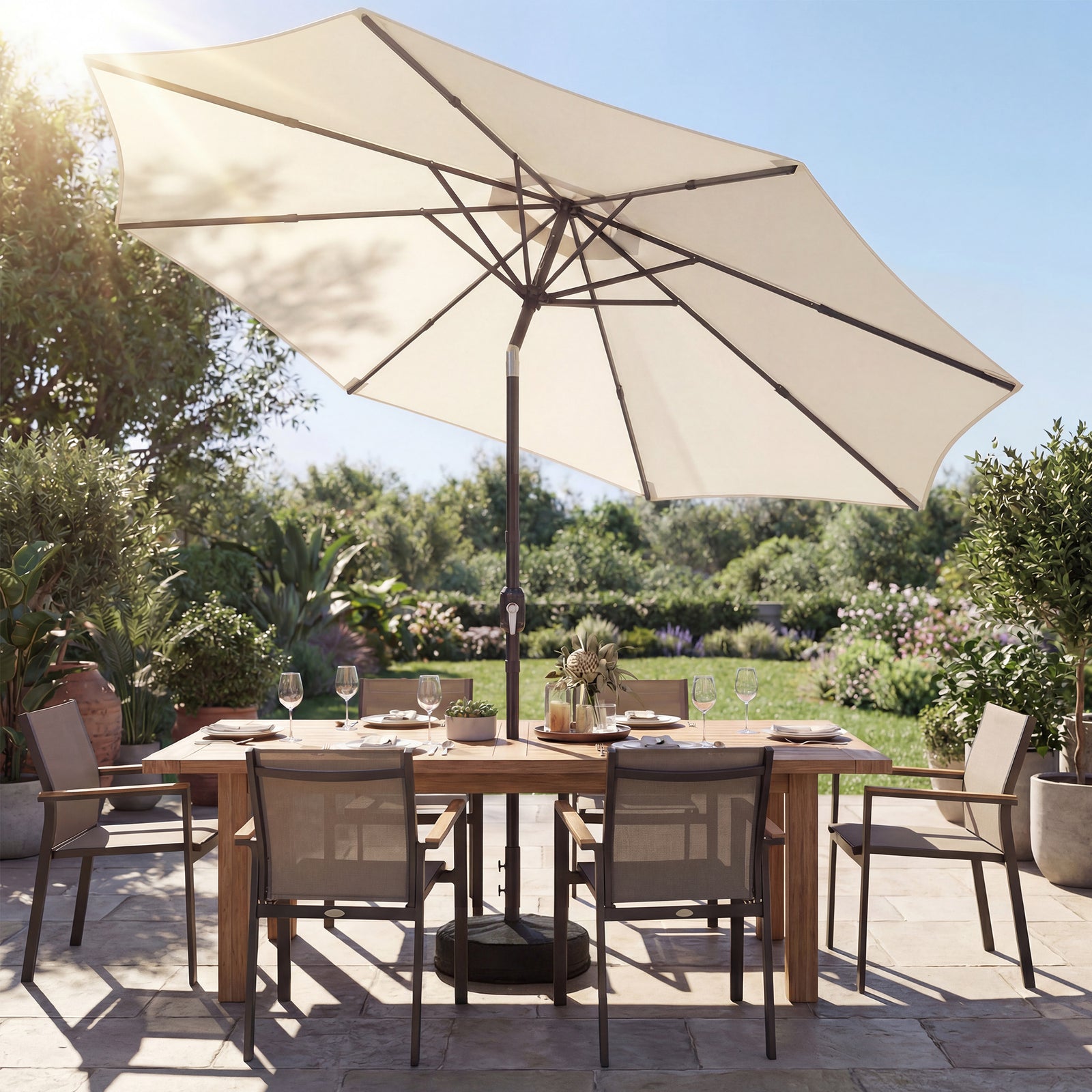2.7 M Garden Parasol Umbrella With Cross Base, Sandbag | Cream