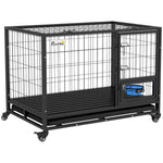 43" Heavy Duty Dog Crate W/ Bowl Holder, Double Doors