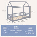 House-shaped Kids Bed Frame With Guard Rails For Boys Girls | Grey