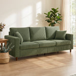 3 Seater Sofa With Wide Seat, Corduroy Upholstered | Green
