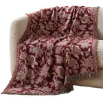 Pure Handmade 100% Cotton Heritage Floral Jacquard Bed & Sofa Throw Blanket, Maroon