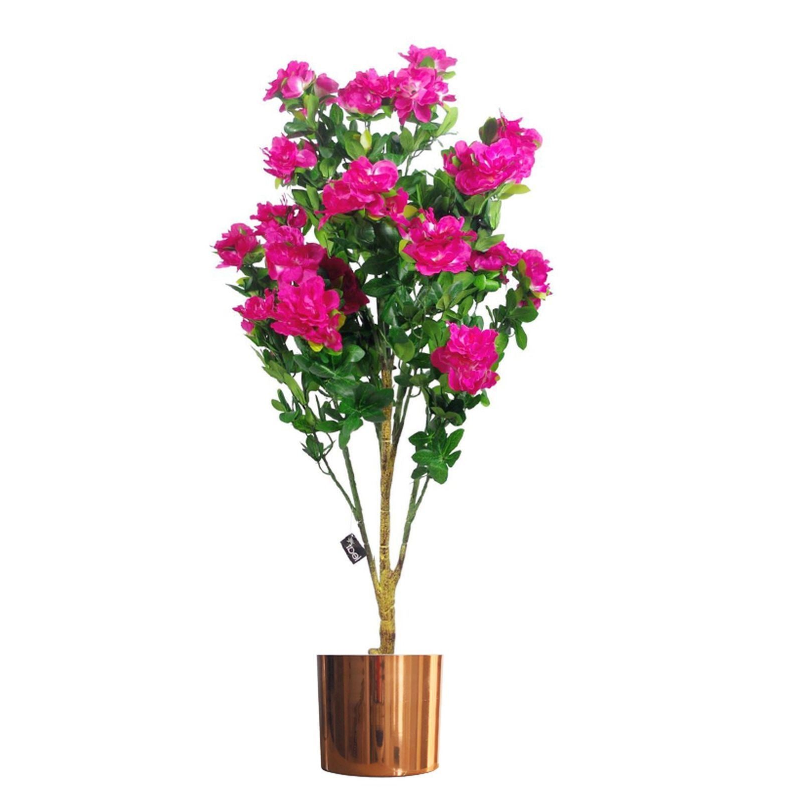Artificial 100cm Azalea Pink Flowers Potted Plant With Copper Planter
