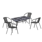 Garden Tempered Glass Square Table With Set Of 4 Pe Rattan Chairs | Medium | Black
