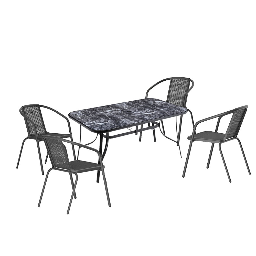 Garden Tempered Glass Square Table With Set Of 4 Pe Rattan Chairs | Medium | Black