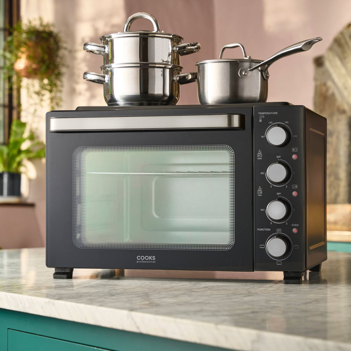 Cooks Professional 34l Mini Oven With 2 Ceramic Hobs - Countertop Cooker