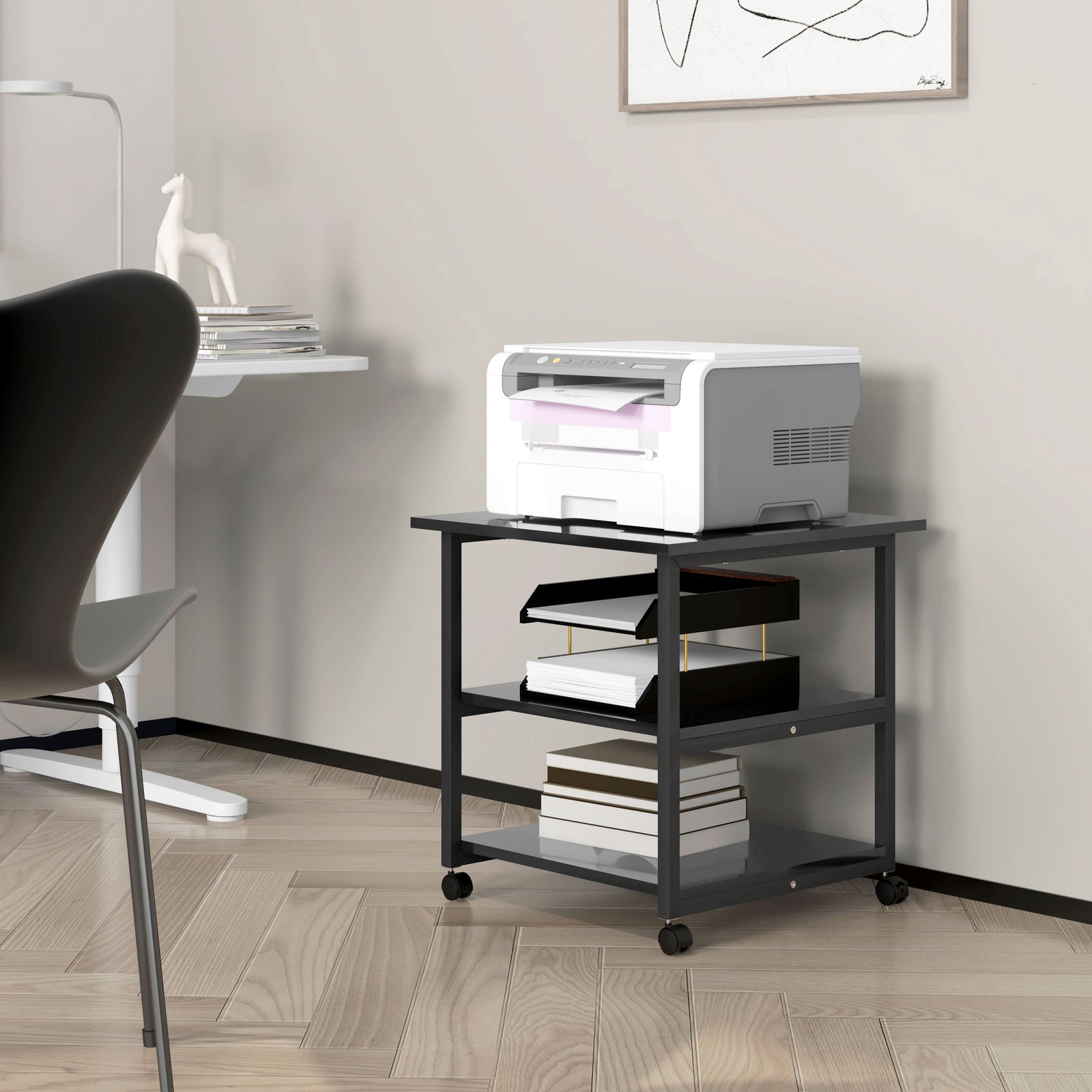 Mobile Printer Stand With Storage Printer Table Home Office | One Size | Black