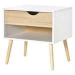 Set of 1/2 Bedside Table with Drawer & Shelf Nightstand | Set of 1 | White