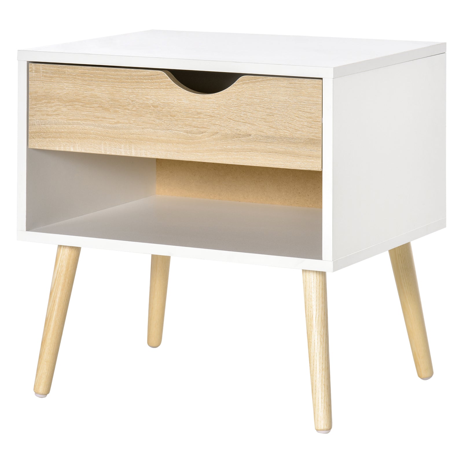 Set of 1/2 Bedside Table with Drawer & Shelf Nightstand | Set of 1 | White