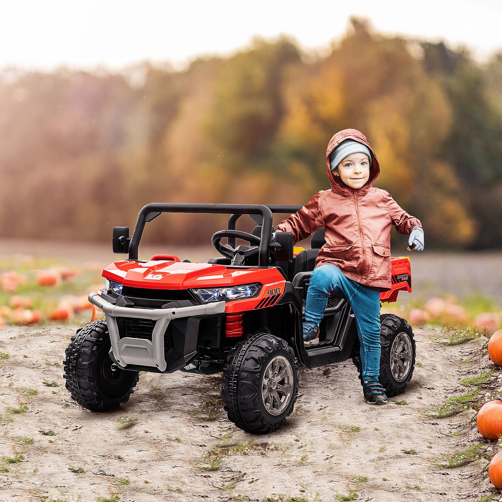 12v Two-seater Kids Electric Ride-on Car W/ Electric Bucket | Red
