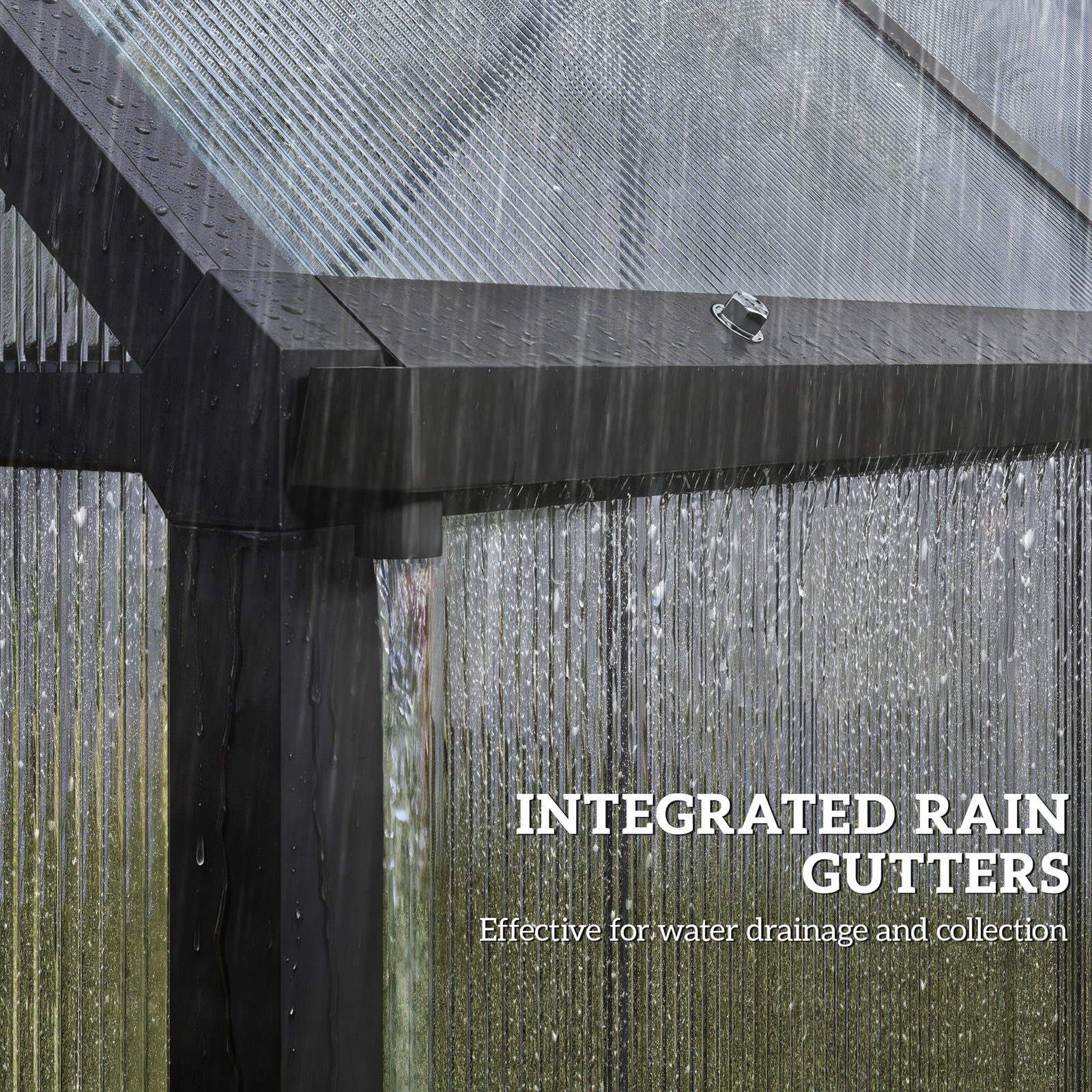 Polycarbonate Greenhouse Garden Green House With Rain Gutter, Black