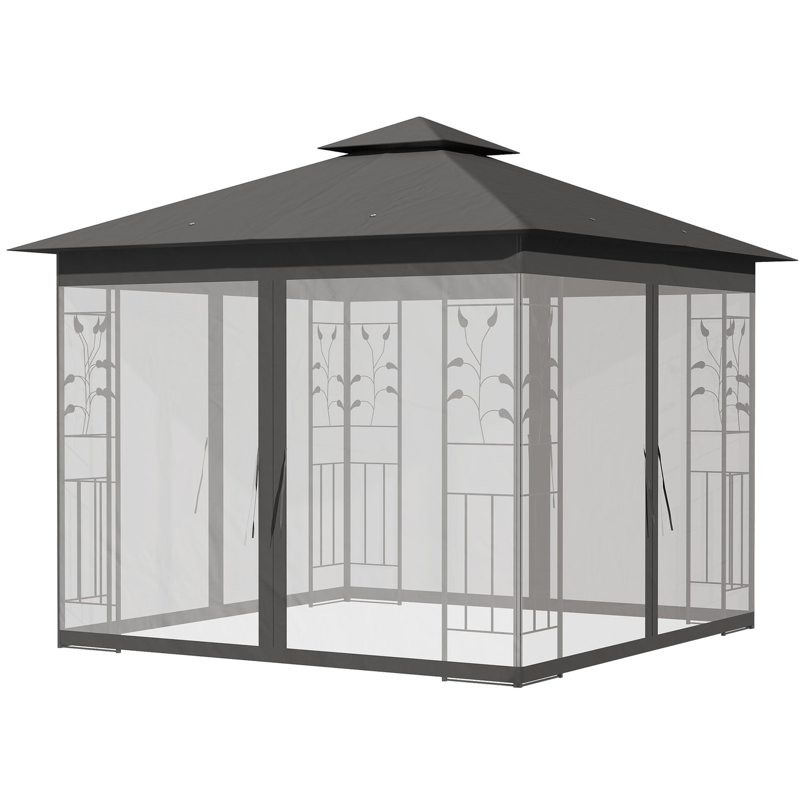 3x3m Garden Gazebo, Double Roof With Netting