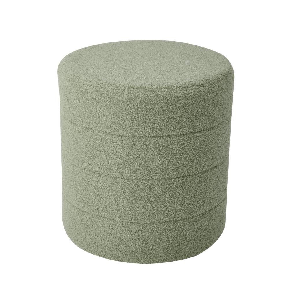 Round Teddy Fleece Upholstered Footstool | Green