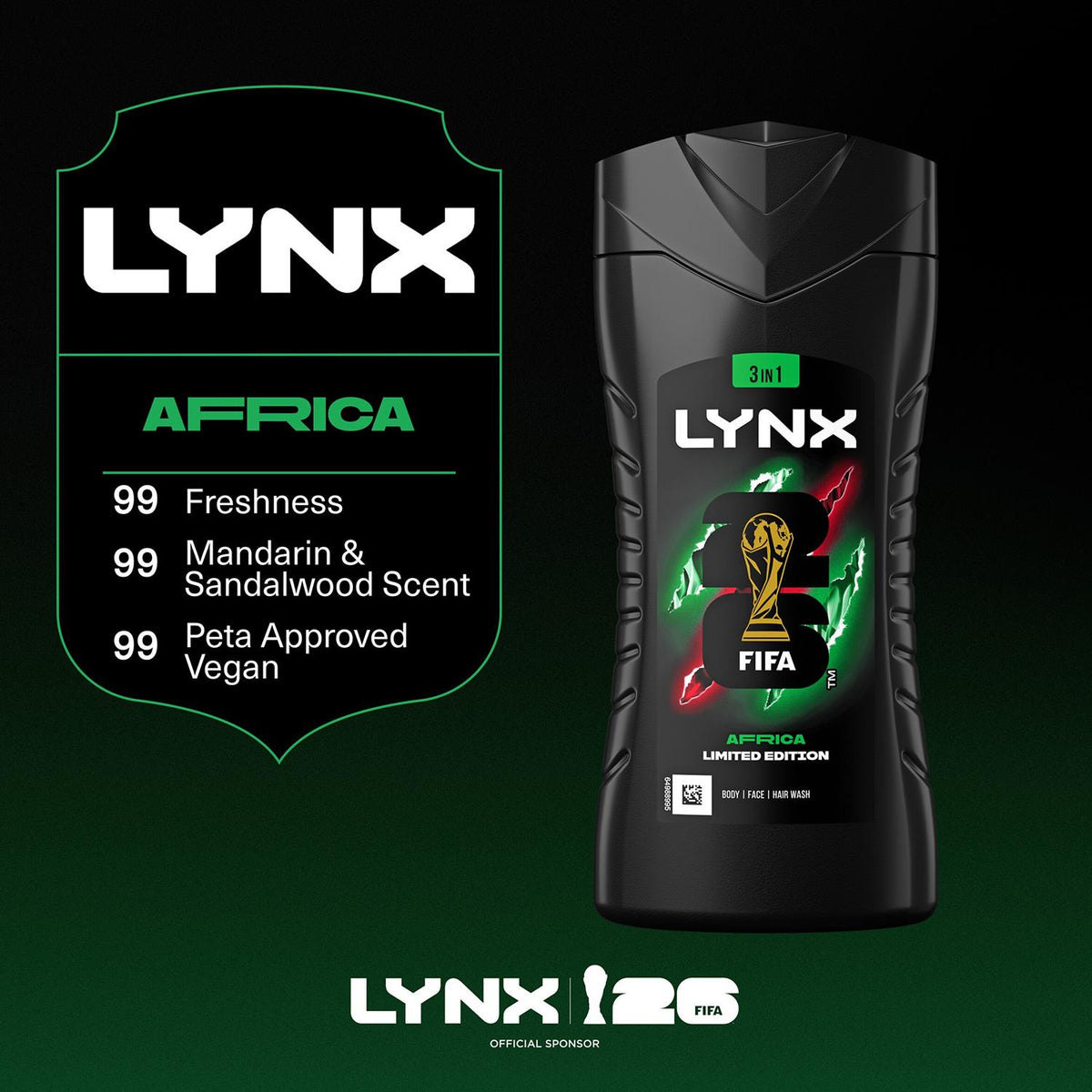 Limited Edition Fifa Africa 3in1 Body Wash 12h Refreshing Fragrance 225ml, 24 Pk | Set of 24