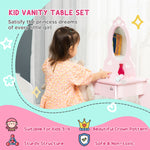 Kids Vanity Table & Stool Girls Dressing Set Make Up Desk With Mirror Pink