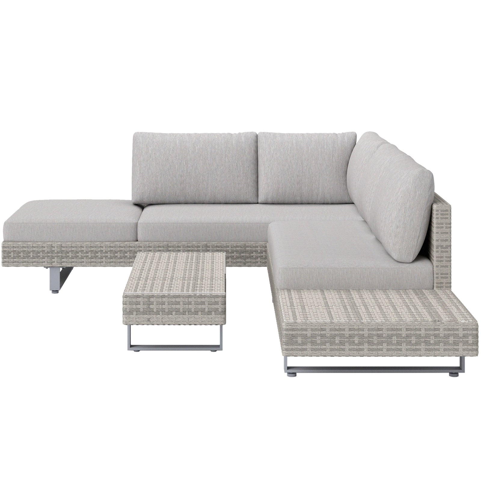 3 Pieces Rattan Wicker Sofa Set W/ Table Cushions