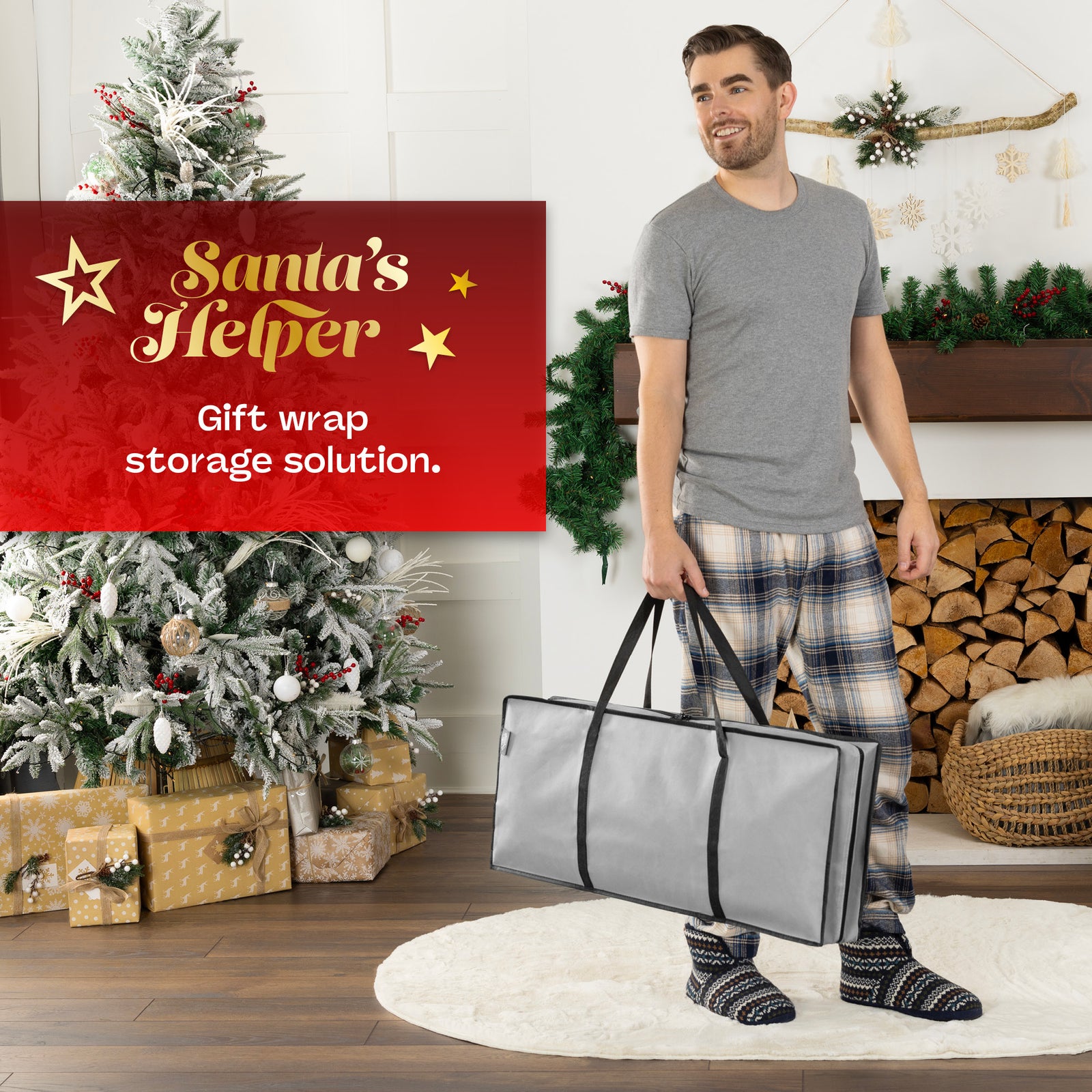 Wrapping Paper Storage Bag Dust Resistant Fabric Holder Grey